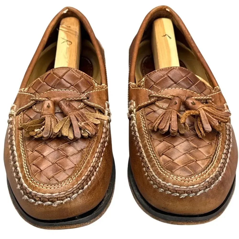 Johnston & Murphy Brown Woven Leather Tassel Slip On Casual Loafer Men 9.5
